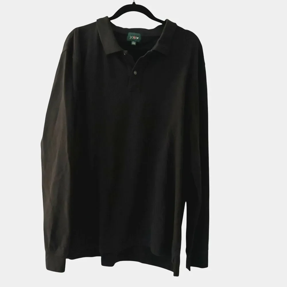 J. Crew Vintage 90's Black‎ Solid Cotton Rugby Henley Shirt Size XXL